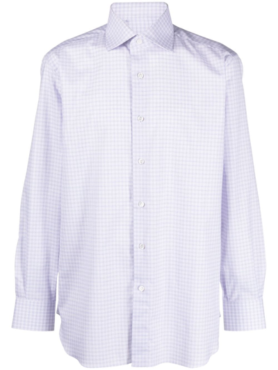 Brioni Plaid-check Cotton Shirt In Weiss