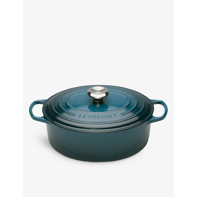 Le Creuset Deep Teal Signature Oval Cast-iron Casserole Dish In Deep Teal
