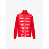 Moncler Funnel-neck Ribbed Shell-down Wool Knitted Cardigan In Red