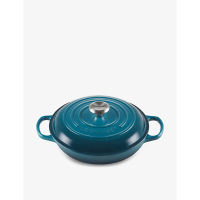 Le Creuset Signature Shallow Cast-iron Casserole Dish In Teal