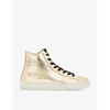 Allsaints Tana Metallic High Top Leather Trainers In Gold