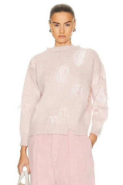 R13 Shrunken Deconstructed Crewneck Sweater In Pink