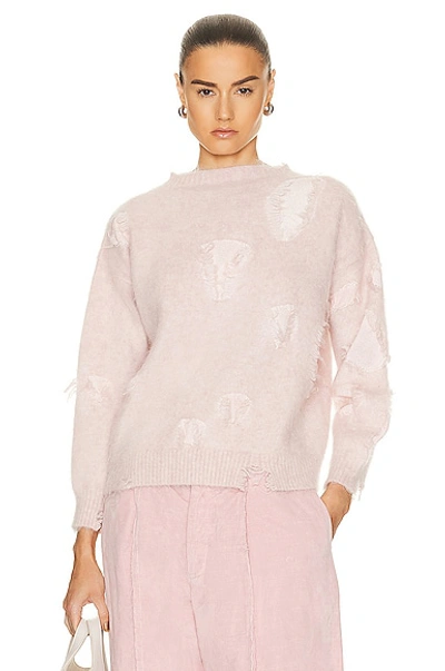 R13 Shrunken Deconstructed Crewneck Sweater In Lt Pink