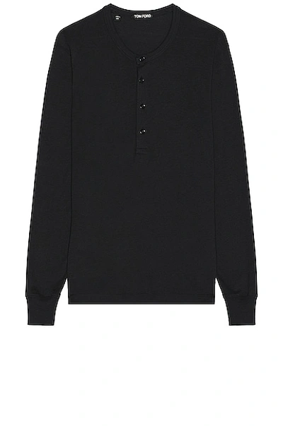 Tom Ford Cotton-modal Jersey Long-sleeved Henley Top In Black