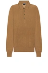 Tom Ford Piquet Long Sleeve Polo In Camel