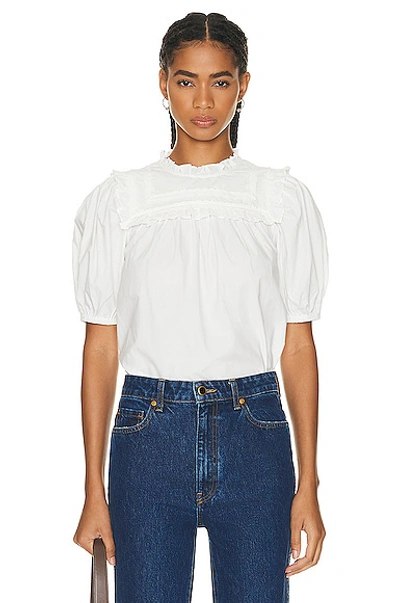 Ulla Johnson Adeline Puff-sleeve Ruffled Bib Top In Pristine