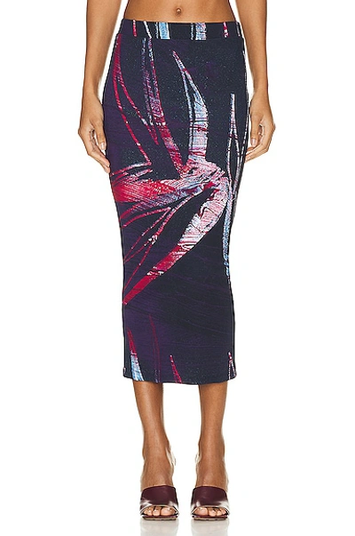 Louisa Ballou Ribbed Printed Stretch-jersey Midi Skirt In Red Silver Flower