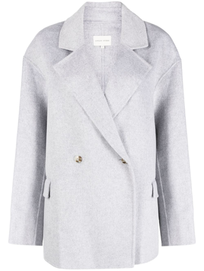 Loulou Studio Mélange-effect Double-breasted Coat In Grey