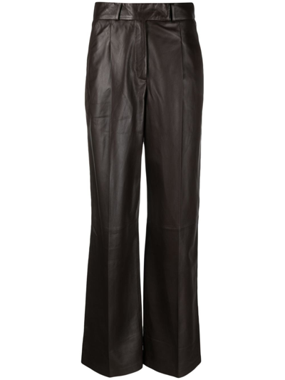 Arma Leather Wide-leg Trousers In Brown