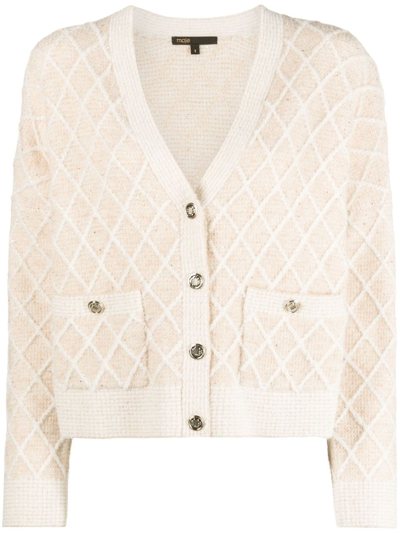 Maje Embellished Wool-mohair Blend Cardigan In Neutrals