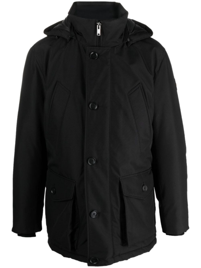 Hugo Boss Funnel-neck Detachable-hood Coat In Black