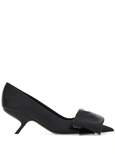 Ferragamo 105mm Oversized-bow Leather Pumps In Black