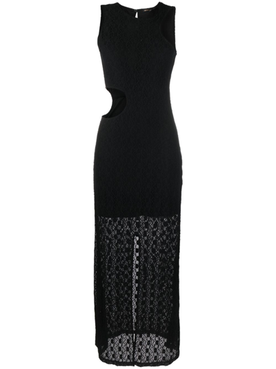 Maje Cut-out Knitted Maxi Dress In Black