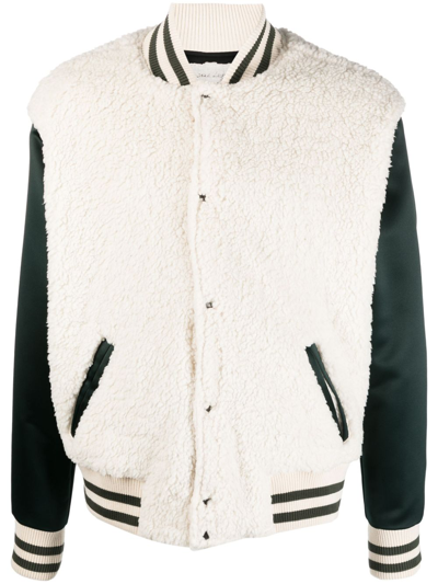 Greg Lauren Colour-block Varsity Bomber Jacket In Ivory