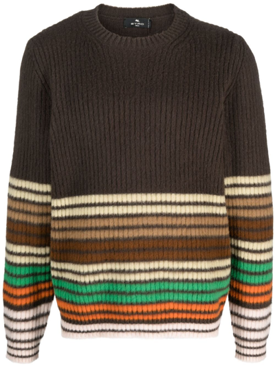 Etro Stripe-pattern Wool Jumper In Brown
