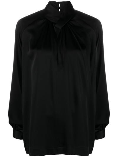 Semicouture Satin-finish High-neck Blouse In Black