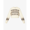 Ganni Graphic Intarsia Chunky Knitted Cropped Jumper In Egret