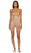 Spanx Suit Your Fancy Open-bust Mid-thigh Bodysuit In Cafe Au Lait