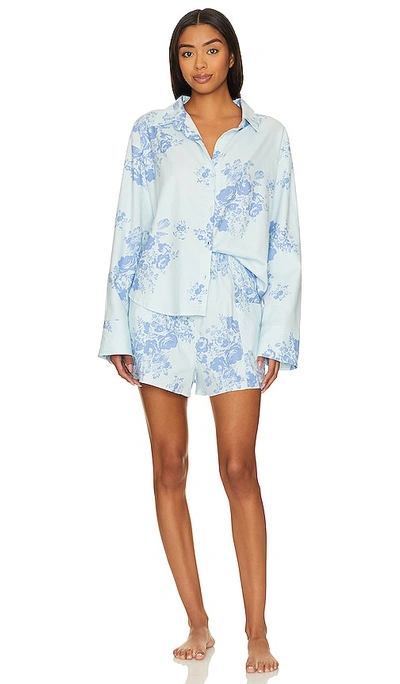 Free People X Intimately Fp Early Morning Sleep Set In Chambray Combo