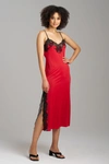 Natori Enchant Lace Slit Gown Dress In Brocade Red/black