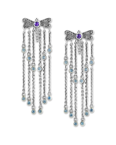 Samuel B. Silver 0.96 Ct. Tw. Amethyst & Blue Topaz Butterfly Tassel Drop Earrings