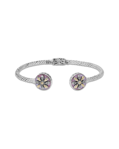 SAMUEL B. SAMUEL B. 18K & SILVER PEARL FLOWER BANGLE BRACELET