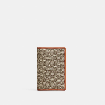 Coach Card Wallet In Micro Signature Jacquard In Cocoa/burnished Amber