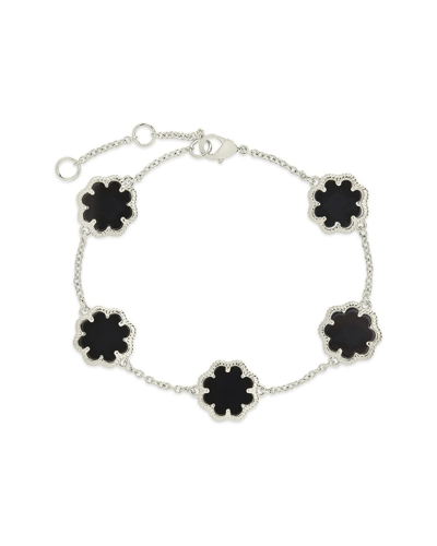 Sterling Forever Black Onyx Station Bracelet