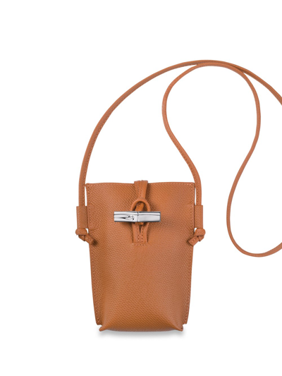 Longchamp Roseau Leather Phone Holder In Brown