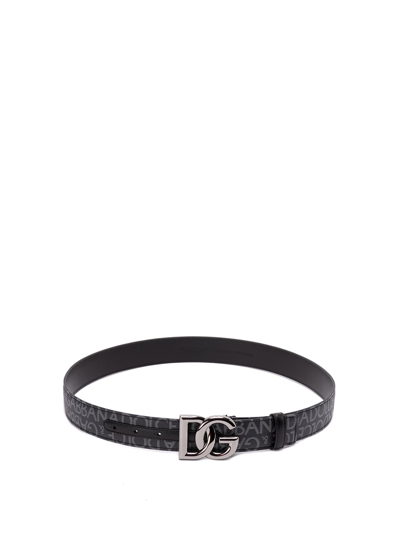 Dolce & Gabbana Jacquard Belt With Dg Logo Buckle In Black  