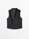 MASSIMO DUTTI PLAIN GREY WOOL BLEND SUIT WAISTCOAT