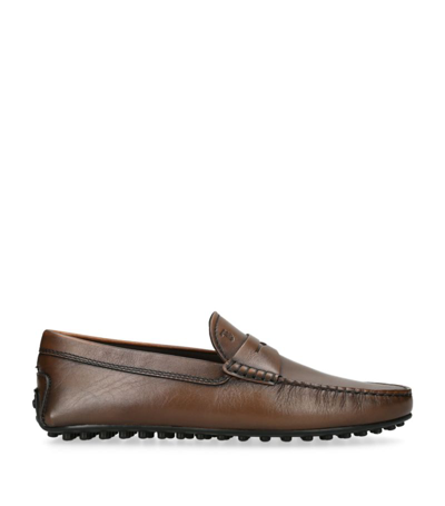 Tod's Leather Penny Driving Shoes In Brown