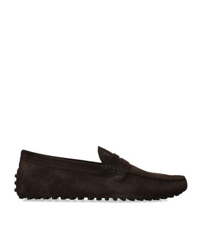 Tod's Suede Penny Driving Shoes In Brown