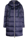 Herno Long Blue Down Jacket With Hood In Satin Woman In New Blue