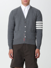 Thom Browne Gestreifter Cardigan Aus Baumwolle Mit Fransen In Grey