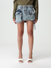 Attico Distressed Miniskirt With Multi-pocket Design And Belt Loops In Blue