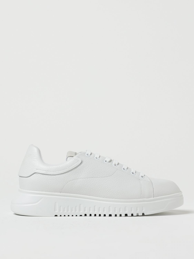 Emporio Armani Sneakers In Grained Leather In Weiss