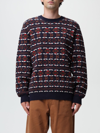 Apc John Multicolor Crewneck Sweater With Intarsia Knit In Wool Man In Blue