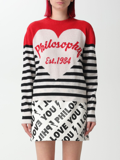 Philosophy Di Lorenzo Serafini Cashmere Blend Striped Sweater With Heart In Multicolor