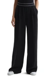 Reiss Womens Black Abigail Striped-waistband Wide-leg Mid-rise Woven Trousers In Navy