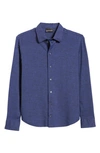 Emporio Armani Textured Solid Stretch Button-up Shirt In Solid Medium Blue