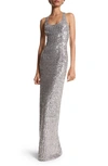 Michael Kors Sequin Racerback Gown In Silver