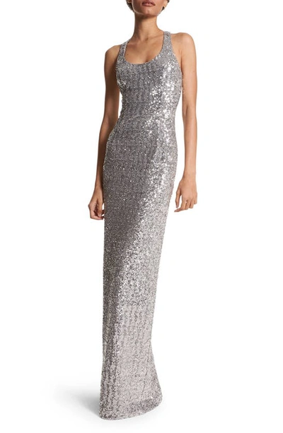 Michael Kors Sequin Racerback Gown In Silver