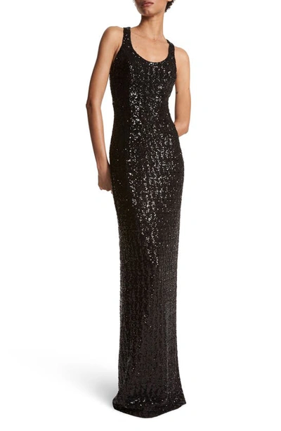 Michael Kors Sequin Racerback Gown In Black