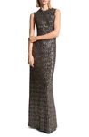 Michael Kors Sleeveless Sequin A-line Gown In Gunmetal