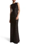 Michael Kors Sleeveless Sequin A-line Gown In Black