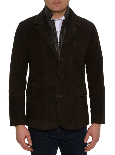 Robert Graham Uptown Xvii Suede & Leather Removable Vest Classic Fit Blazer In Dark Brown