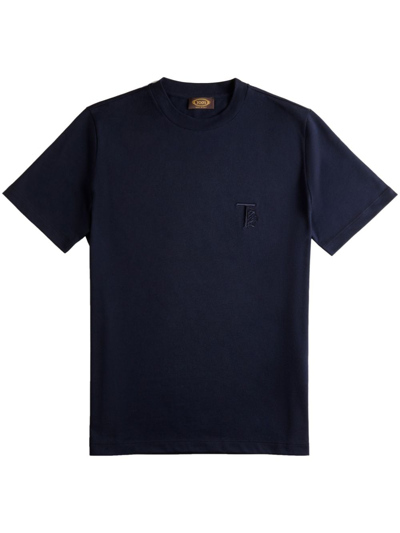 Tod's Logo-embroidered Round-neck T-shirt In Blue