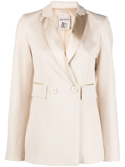 Semicouture Satin-lapel Double-breasted Blazer In Brown