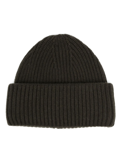 Yves Salomon Ribbed-knit Turn-up Beanie In Green